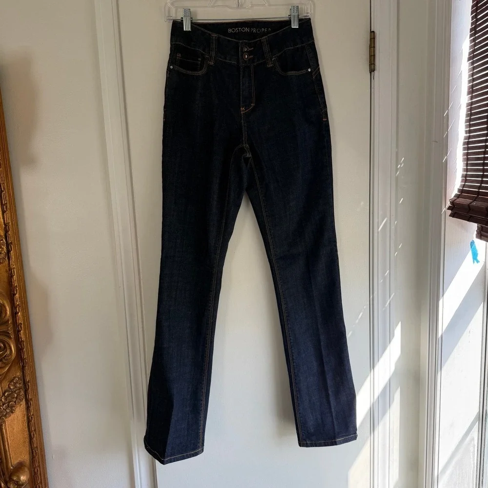 Boston Proper Womens Dark Wash Straight Leg Jeans Double Button Indigo Size 6